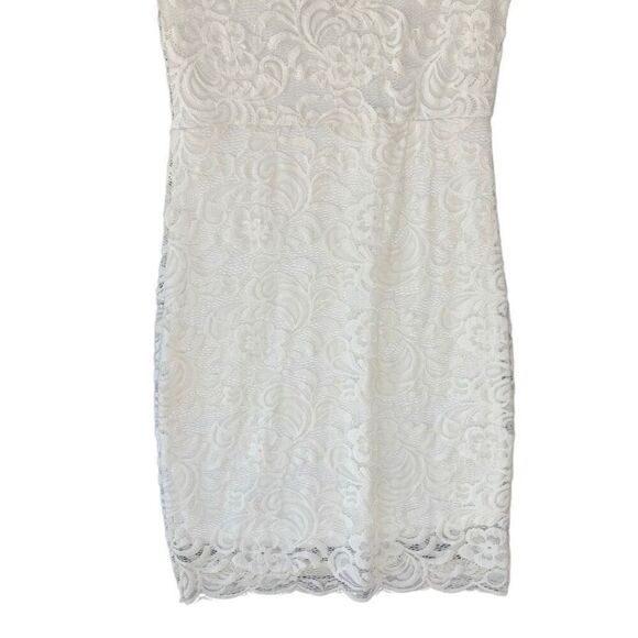 New Ci Sono Off White Lace Floral Spring Dress Lined Bodycon Mini Women Medium - Picture 3 of 8